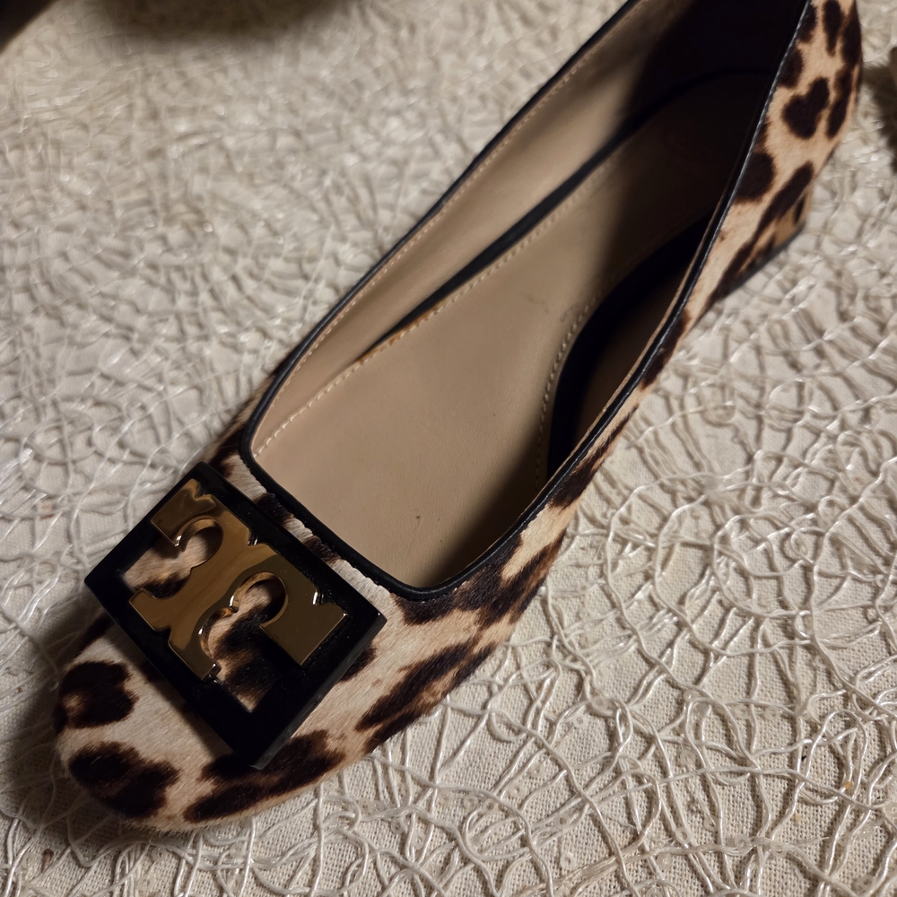 Tory Burch Animal Print Flats with Gold Emblem